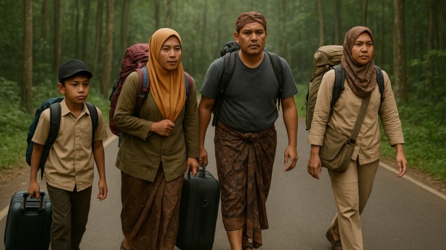 Ilustrasi orang-orang mau bepergian jauh. [ChatGPT/FT News]